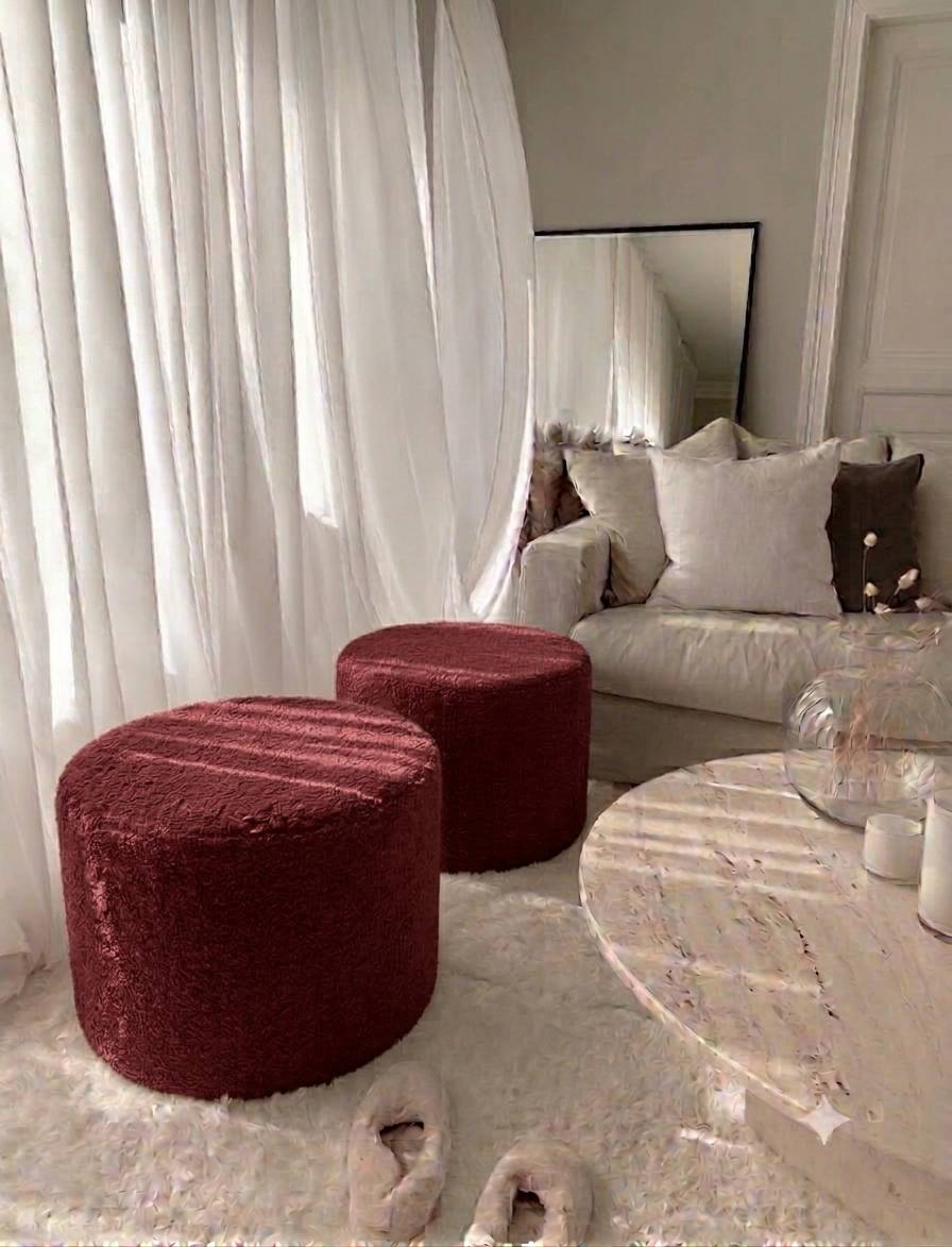 پاف گرد مدل ساده جنس پارچه تدی